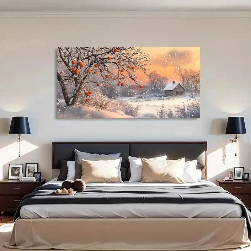 Serene Snowy Landscape Fruit Wall Art Canvas Office Home Room Framed 120x60cm