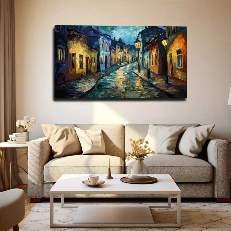 Rain Village Path After Wall Art Canvas Office Home Room Framed 120x60cm