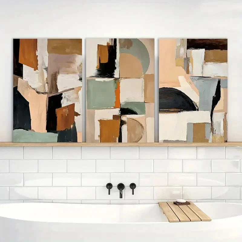 3pcs Painting Abstract Neutral Colorful Wall Art Metal Print Ready to Hang Art - Bella Home Decor