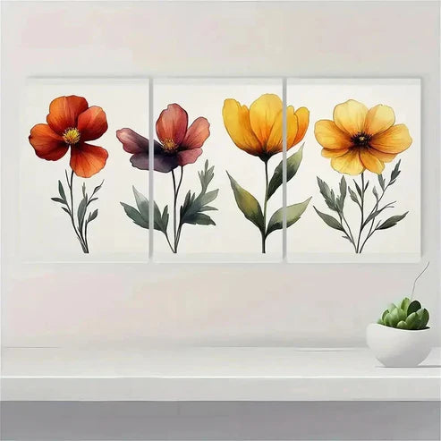 3pcs Wildflower Floral Botanical Wall Art Set Canvas Unframed - High Quality Print 100% Australian Made Wall Canvas