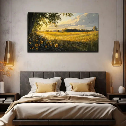 Daisies & Trees Modern Bohemian Wall Art Canvas Office Home Room Framed 120x60cm