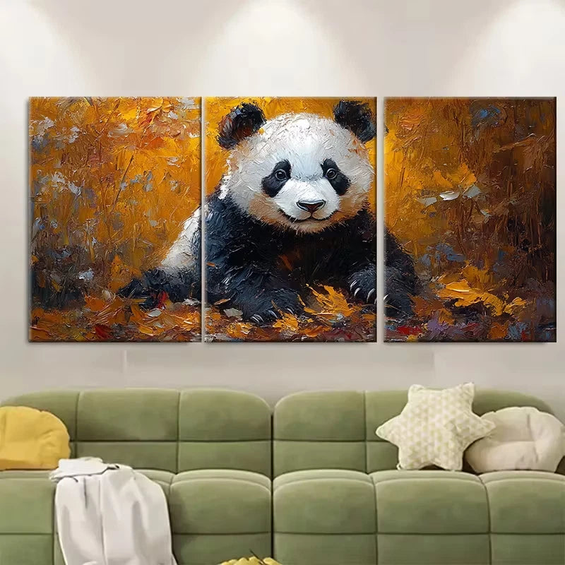 3pcs Panda Bear Impasto Artwork Metal Print Ready to Hang Art