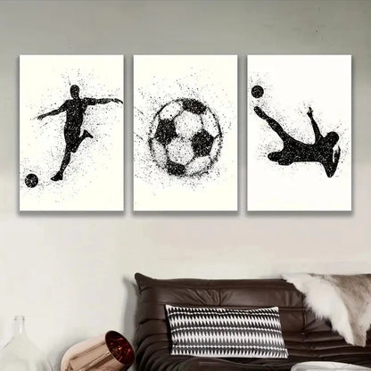 3pcs Abstract Soccer Ball And Player Wall Art Set Canvas Framed 60x90cm - High Quality Print 100% Australian Made Wall Canvas Ready to Hang - Bella Home Decor