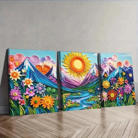 3pcs The sun rises from the mountain Wall Art Canvas Framed 50x70cm Wall Art Set Canvas Framed 50x70cm - High Quality Print 100% Australian Made Wall Canvas Ready to Hang