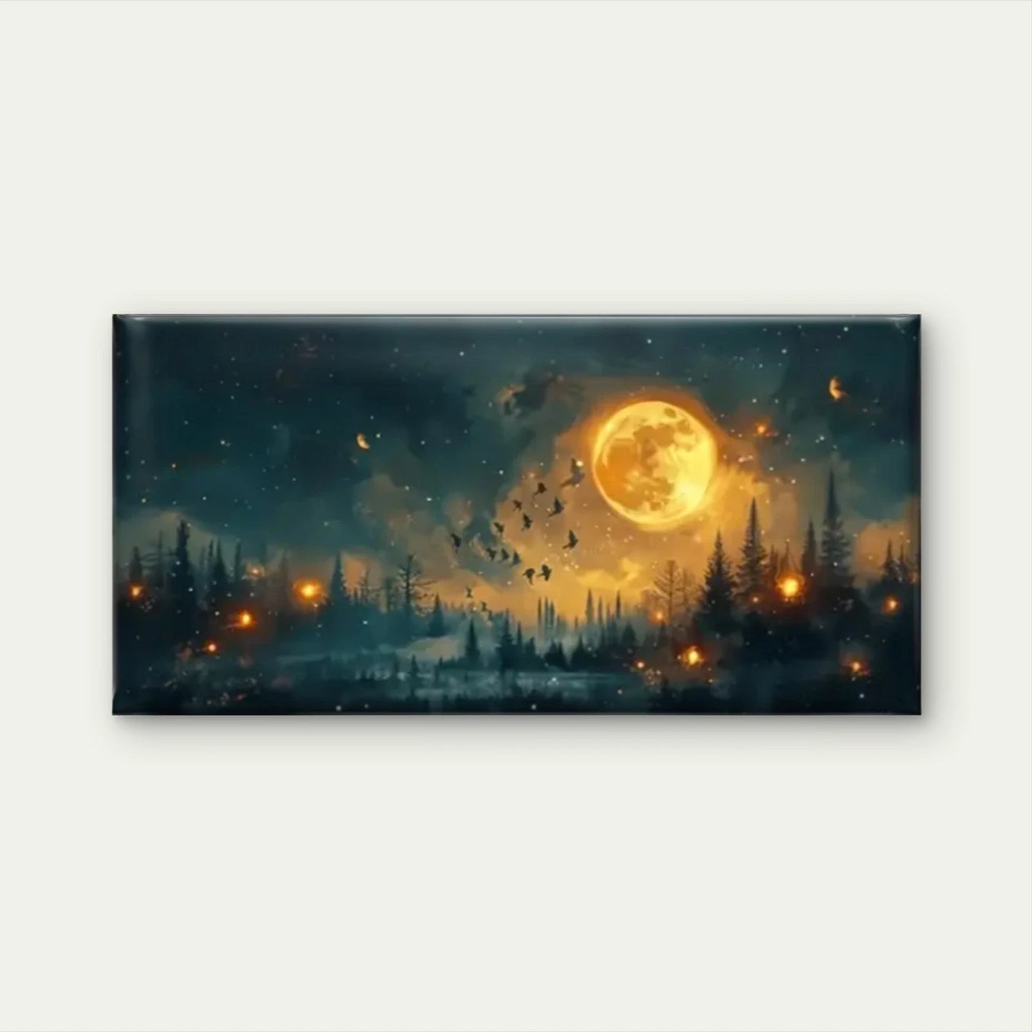 Yellow Moon Forest Birds Dark Wall Art Canvas Office Home Room Framed 120x60cm