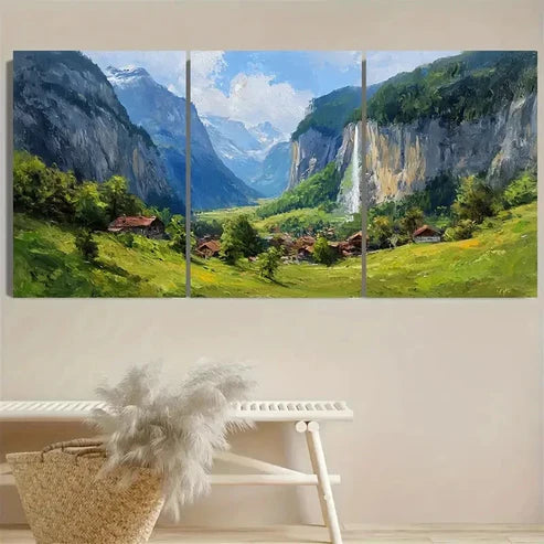 3pcs Staubbach Waterfall Switzerland Wall Art Canvas Unframed - High Quality Print 100% Australian Made Wall Canvas - Bella Home Decor