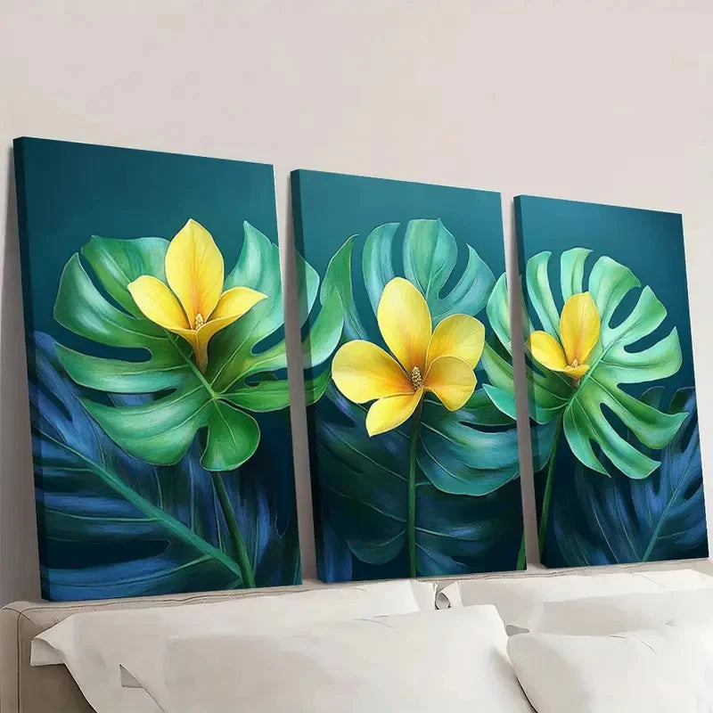 3pcs Sage Green Tropical Monstera Leaf S  Wall Art Set Canvas Framed 40x60cm - High Quality Print 100% Australian Made Wall Canvas Ready to Hang - Bella Home Decor