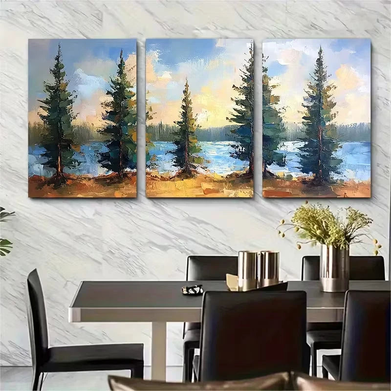 3pcs Carter Lake Oil Painting Iowa Landscape Metal Print Ready to Hang Art - Bella Home Decor