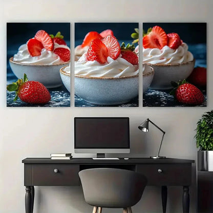 3pcs Vibrant Fresh Yogurt & Strawberry Design Wall Art Set Canvas Framed 40x60cm - High Quality Print 100% Australian Made Wall Canvas Ready to Hang - Bella Home Decor