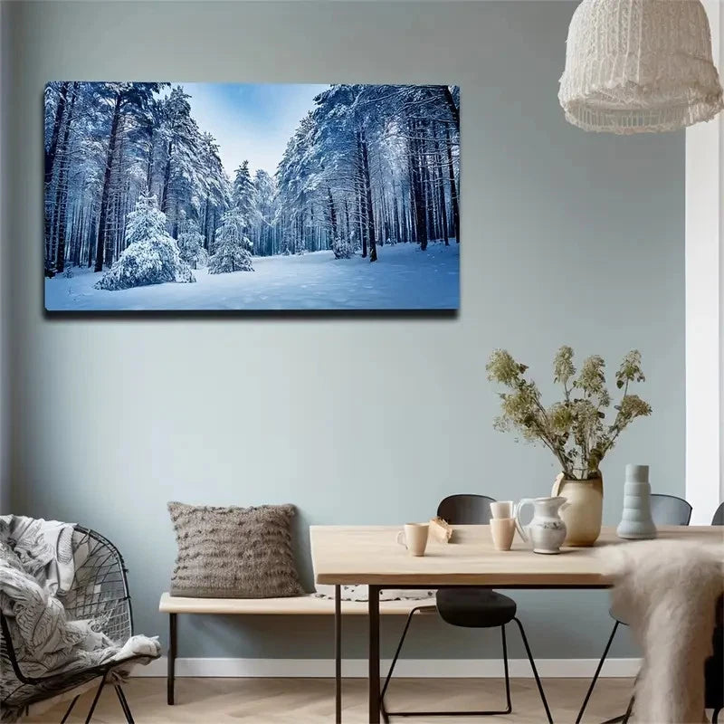 Woods Thick Snow Wall Art Canvas Office Home Room Framed 120x60cm