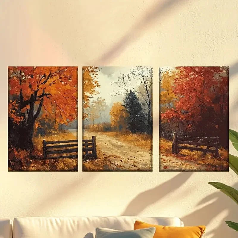 3pcs Forest road Wall Art Set Canvas Framed 40x60cm - High Quality Print 100% Australian Made Wall Canvas Ready to Hang - Bella Home Decor