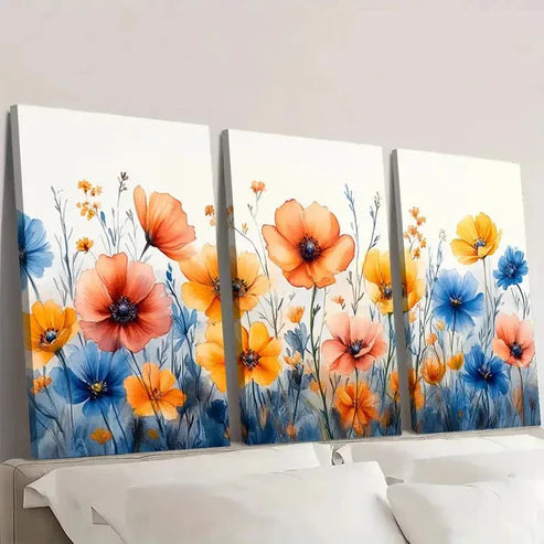 3pcs Wildflower Meadow Art rt Wall Wall Art Set Canvas Unframed - High Quality Print 100% Australian Made Wall Canvas - Bella Home Decor