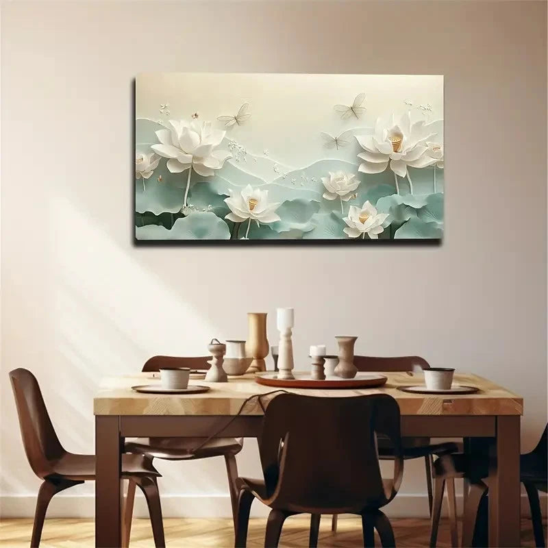 White for Lotus Flowers Wall Art canvas office home room framed 120x60cm - Bella Home Decor