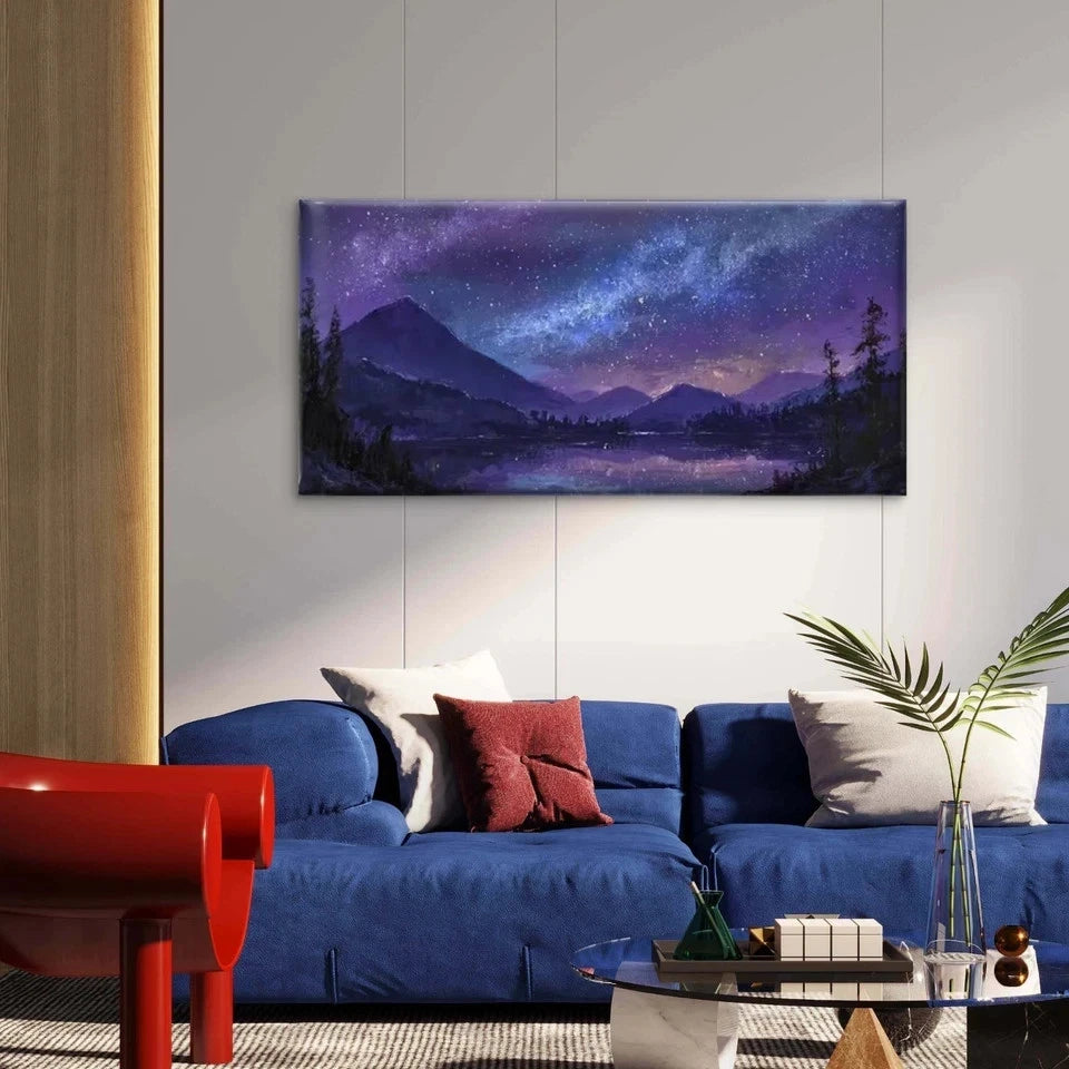 Night Sky with Lake & SilhouetteWall Art Canvas Office Home Room Framed 120x60cm