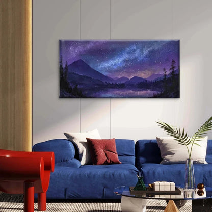 Night Sky with Lake & SilhouetteWall Art Canvas Office Home Room Framed 120x60cm
