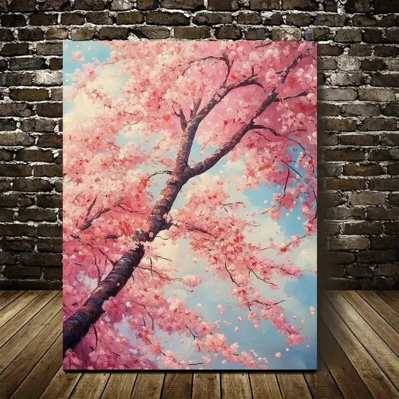 Beautiful Cherry Blossom Vibrant Pink Blossom Painting 40x60cm Metal Print Ready to Hang - Bella Home Decor