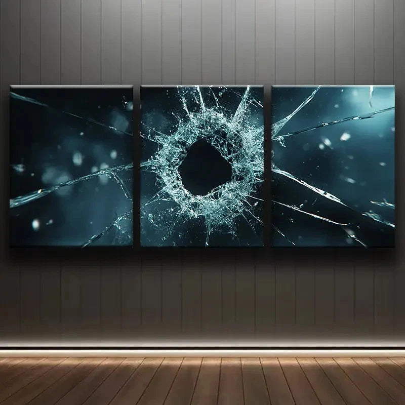 3pcs Broken Glass Design Painting Metal Print Ready to Hang Art - Bella Home Decor