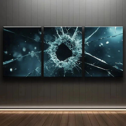 3pcs Broken Glass Design Painting Metal Print Ready to Hang Art - Bella Home Decor