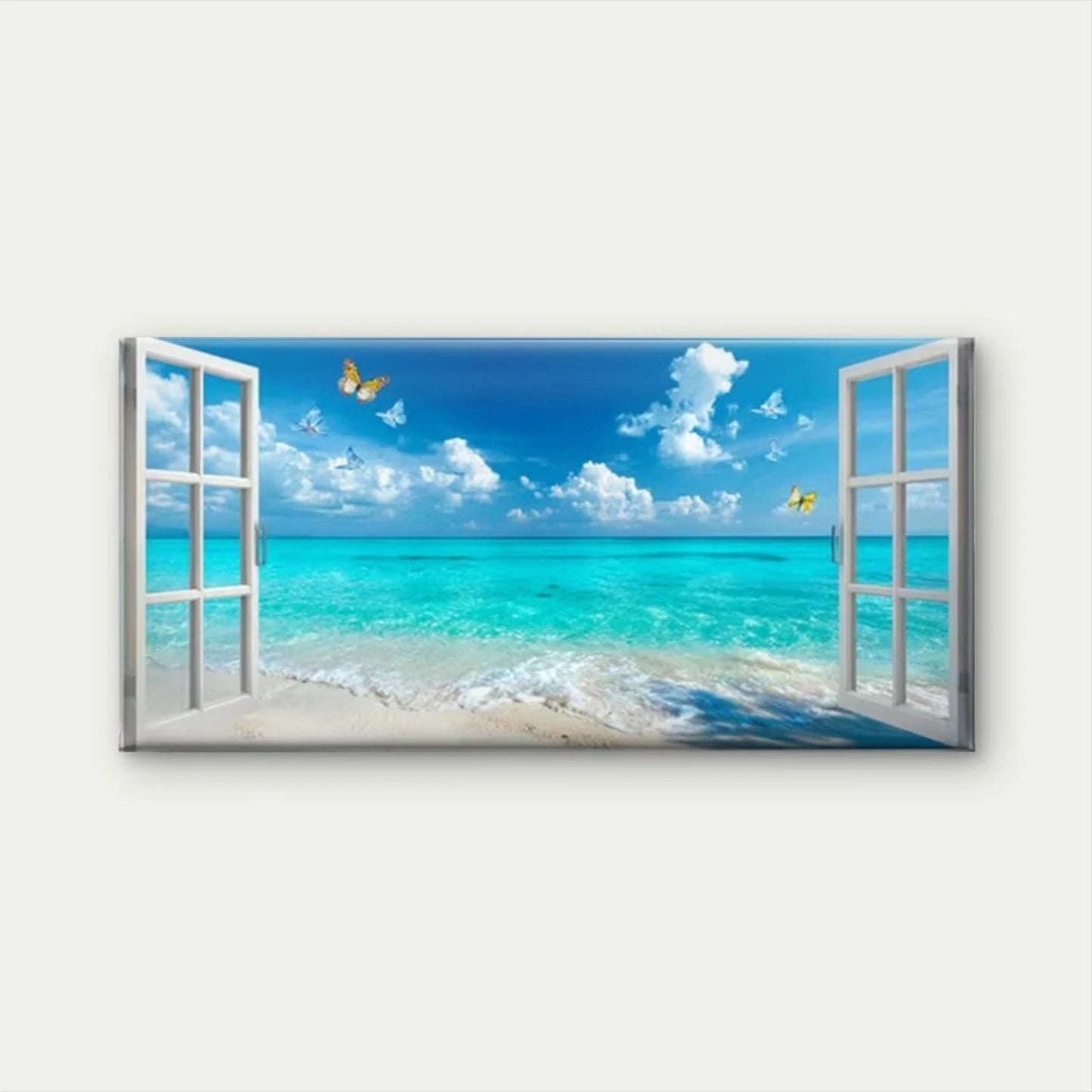 Ocean Beach with Butterfly Wall Art Canvas Office Home Room Framed 120x60cm