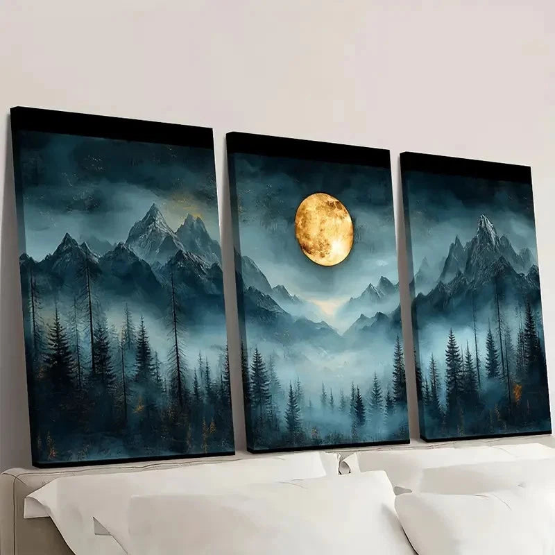 3pcs Dark Forest Mountain Range Triptych  DF   Framed Wall Art Set Canvas Framed 50x70cm - High Quality Print 100% Australian Made Wall Canvas Ready to Hang - Bella Home Decor