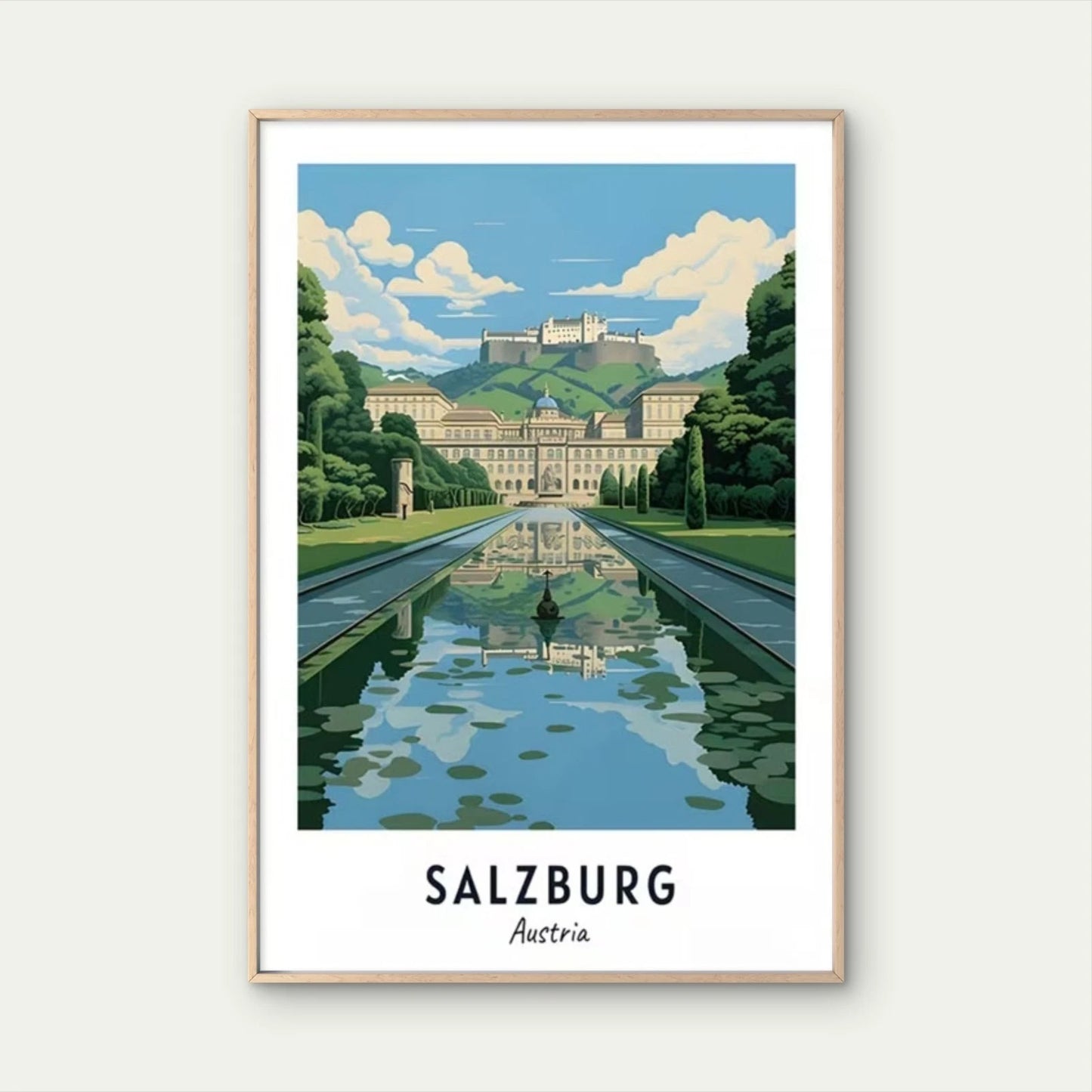 Salzburg Austria Modern Austrian Landmark Vertical Travel Poster Print Wall Art