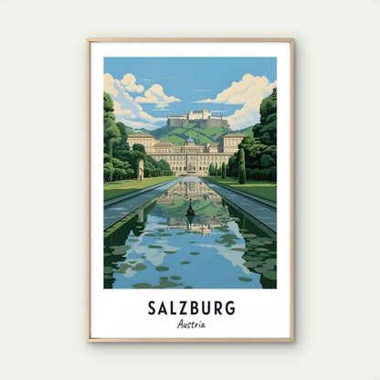 Salzburg Austria Modern Austrian Landmark Vertical Travel Poster Print Wall Art