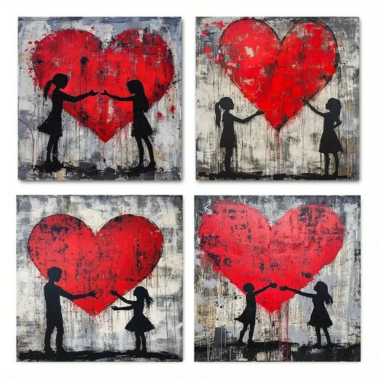 4pcsGraffiti Heart ArtWall Art Canvas Framed