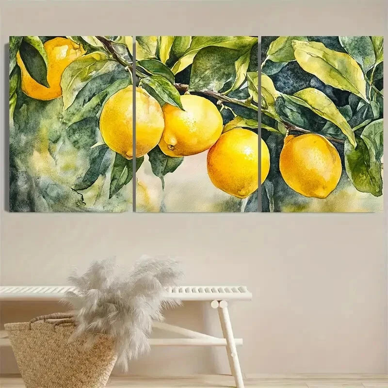 3pcs Lemon Tree Fruits Kitchen Botanical Citrus Metal Print Ready to Hang Art - Bella Home Decor