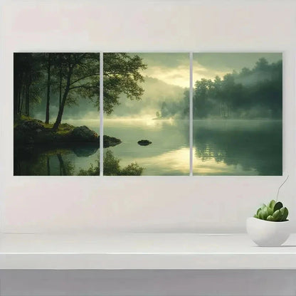 3pcs Ethereal Green Landscape Tranquil Nature Metal Print Ready to Hang Art - Bella Home Decor