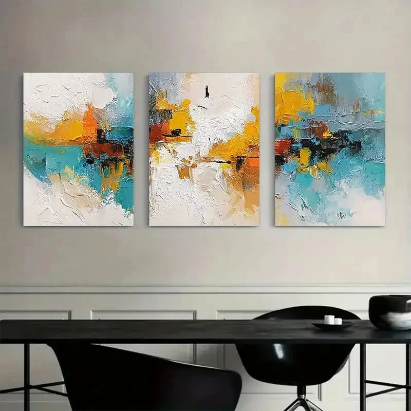 3pcs Abstract Oil Painting Modern Art Metal Print Ready to Hang Art - Bella Home Decor