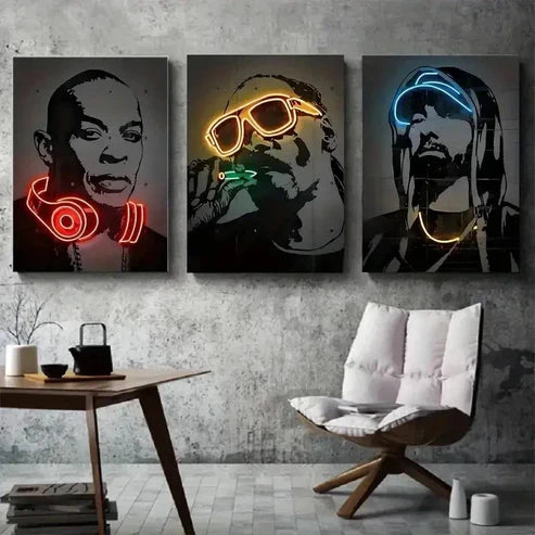 3pcs Neon Headphone & Glasses Wall Art Canvas Unframed - High Quality Print 100% Australian Made Wall Canvas