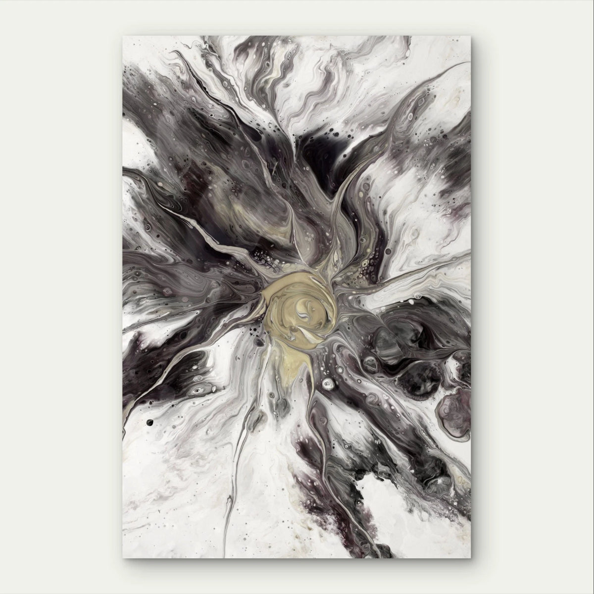 Minimalist Black, White and Gold Fluid Acrylic 40x60cm Metal Print Ready to Hang