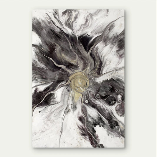 Minimalist Black, White and Gold Fluid Acrylic 40x60cm Metal Print Ready to Hang