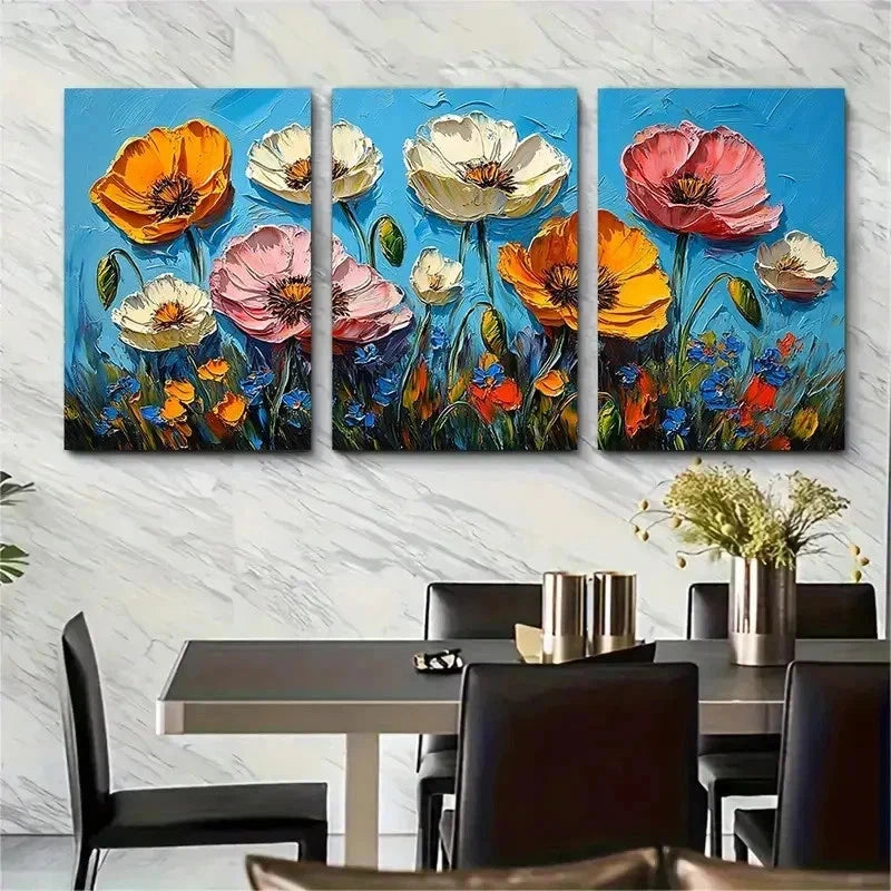 3pcs California Poppy Painting Floral Perfect Wall Art Set Canvas Framed 50x70cm - High Quality Print 100% Australian Made Wall Canvas Ready to Hang - Bella Home Decor