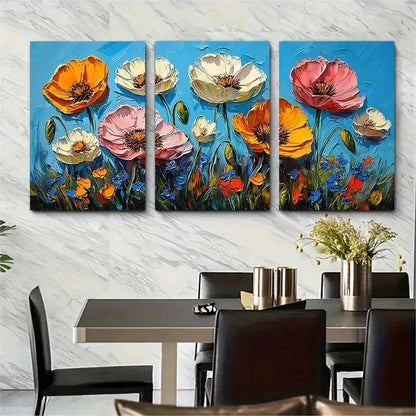 3pcs California Poppy Painting Floral Perfect Wall Art Set Canvas Framed 50x70cm - High Quality Print 100% Australian Made Wall Canvas Ready to Hang - Bella Home Decor