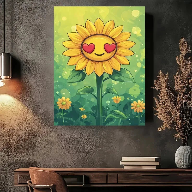 Beautiful Charming Sunflower Bright Yellow Painting 40x60cm Metal Print Ready to Hang - Bella Home Decor