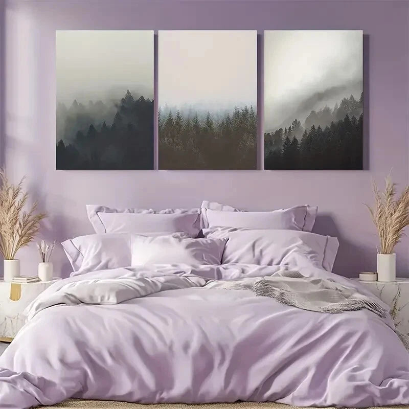 3pcs Misty Mountain Forest Nature Design Metal Print Ready to Hang Art