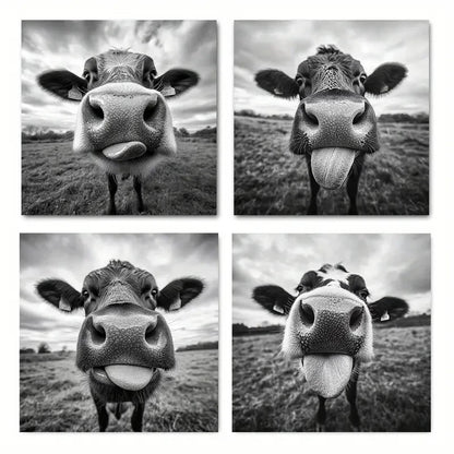 4pcs- Black & White Highland CattleWall Art Canvas Framed