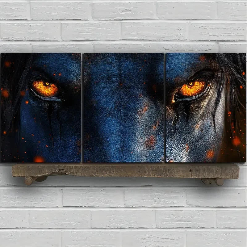 3pcs Angry Horse Stunning Golden Eyes Metal Print Ready to Hang Art - Bella Home Decor