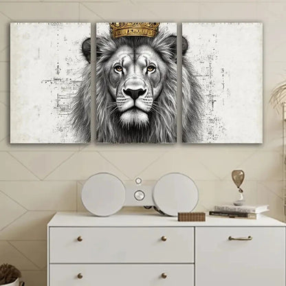 3pcs Modern Lion With A Throne Abstract Wall Art Set Canvas Framed 50x70cm - High Quality Print 100% Australian Made Wall Canvas Ready to Hang