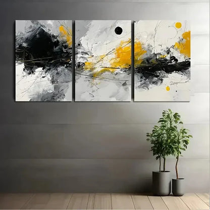 3pcs Yellow Abstract Painting With Splash Wall Art Set Canvas Unframed - High Quality Print 100% Australian Made Wall Canvas