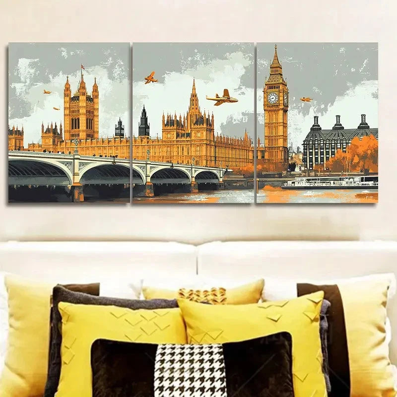 3pcs Big Ben & Downtown England  Wall Art Set Canvas Framed 60x90cm - High Quality Print 100% Australian Made Wall Canvas Ready to Hang - Bella Home Decor