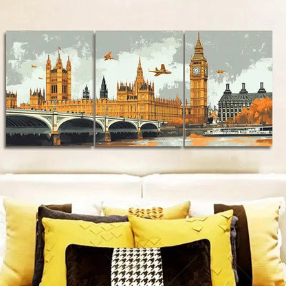 3pcs Big Ben & Downtown England  Wall Art Set Canvas Framed 60x90cm - High Quality Print 100% Australian Made Wall Canvas Ready to Hang - Bella Home Decor