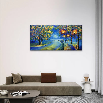 Autumn Road Lights Abstract Wall Art Canvas Office Home Room Framed 120x60cm