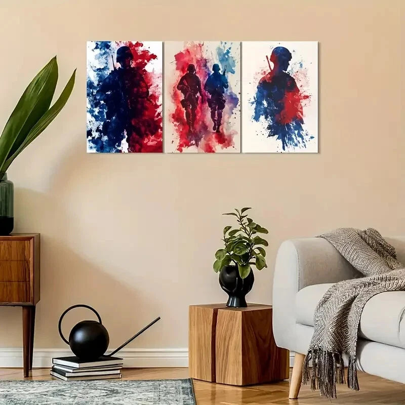 3pcs Vintage-Inspired Red, White & Blue Metal Print Ready to Hang Art - Bella Home Decor