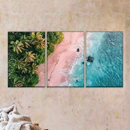 3pcs Tropical Beach Scene with Palm Trees Wall Art Set Canvas Framed 40x60cm - High Quality Print 100% Australian Made Wall Canvas Ready to Hang - Bella Home Decor