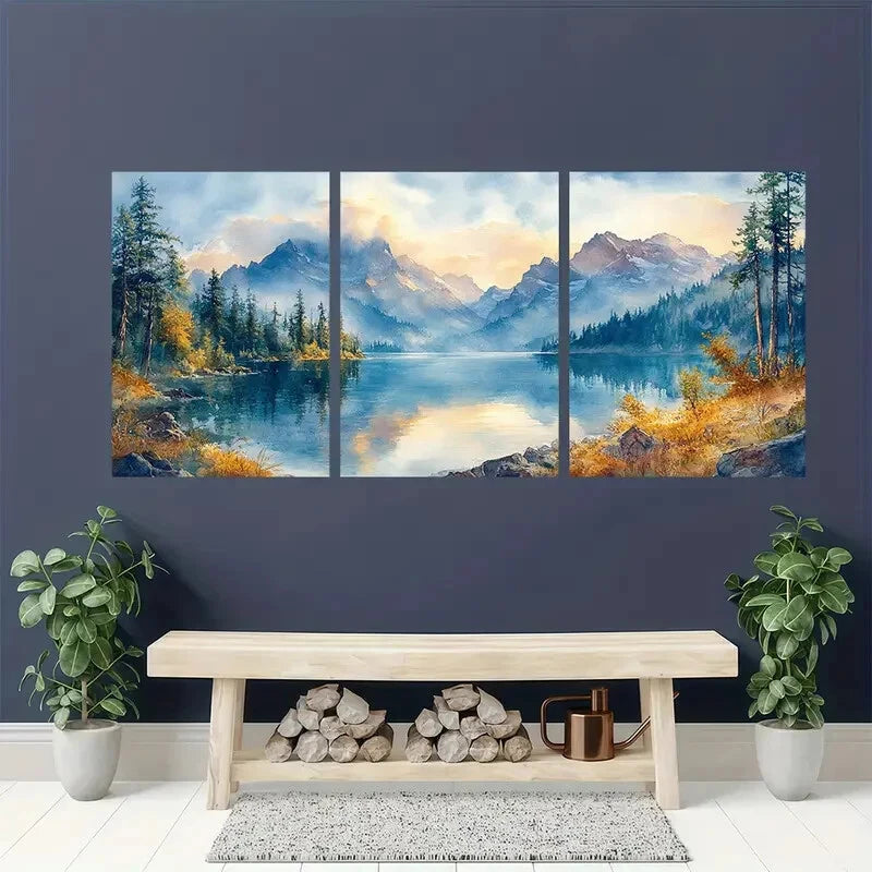 3pcs Columbia River Watercolor Landscape Scenery Metal Print Ready to Hang Art - Bella Home Decor