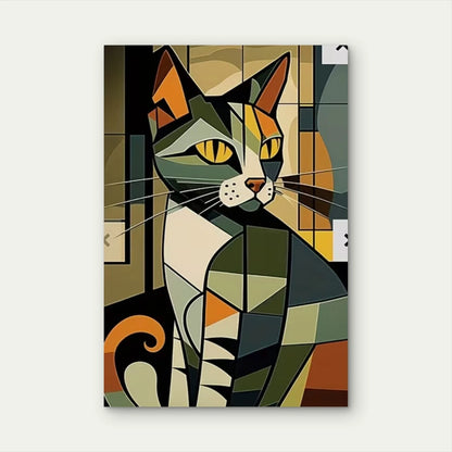 Olive - Toned Geometric Cat Metal Print Ready to Hang