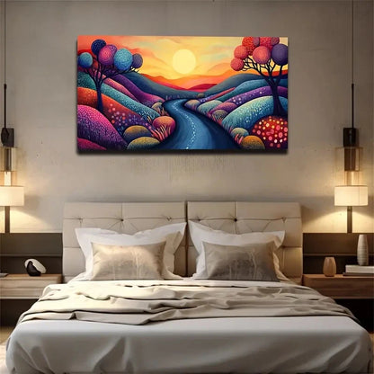 Vibrant Landscape With Circular Wall Art Canvas Office Home Room Framed 120x60cm