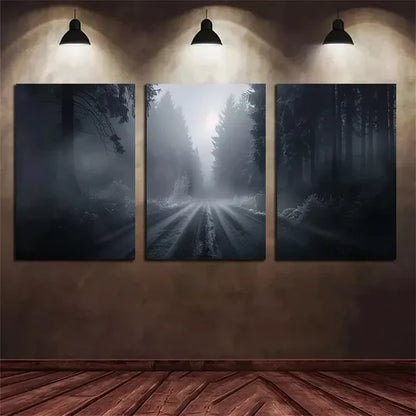 3pcs Photo of a Foggy Road in the Forest Wall Art Canvas Unframed - High Quality Print 100% Australian Made Wall Canvas